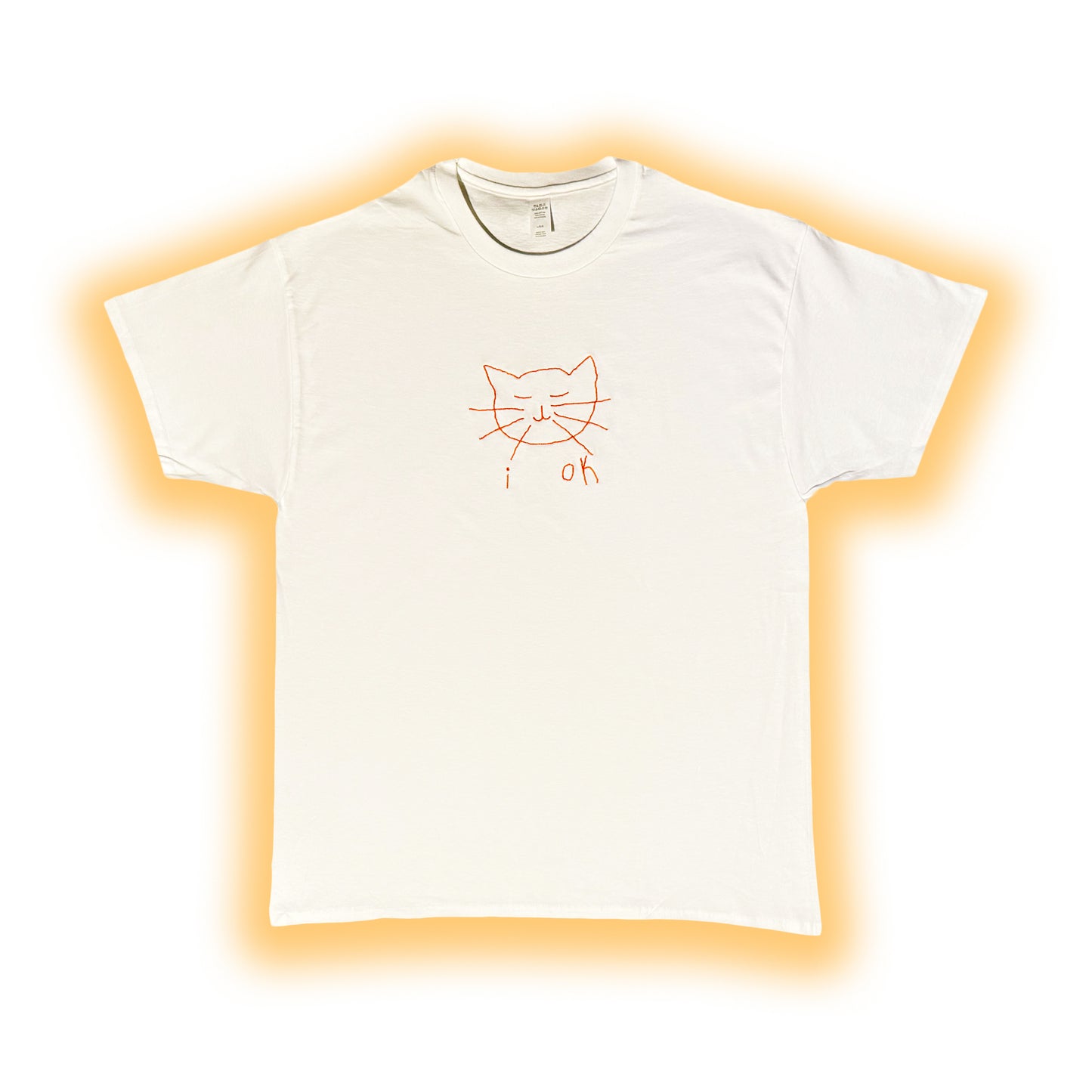 "i ok" Orange Taby Cat Embroidered Shirt