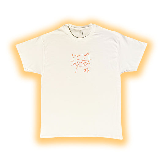 "i ok" Orange Taby Cat Embroidered T-Shirt