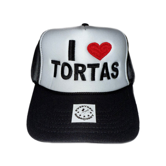 I LOVE TORTAS Embroidered Trucker Cap |Black/White & Red/White